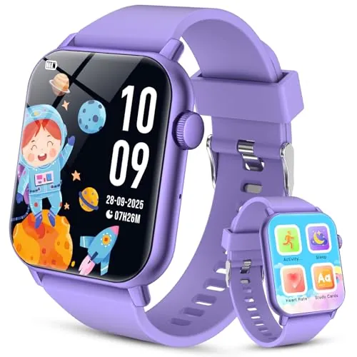 Reloj Inteligente Niño y niña, Smartwatch Niños 3-12 con Podómetro, Frecuencia Cardíaca, Monitor de Sueño IP68 Impermeable, Reloj para Niños Despertador, Música Audiolibro, Juegos de Rompecabezas