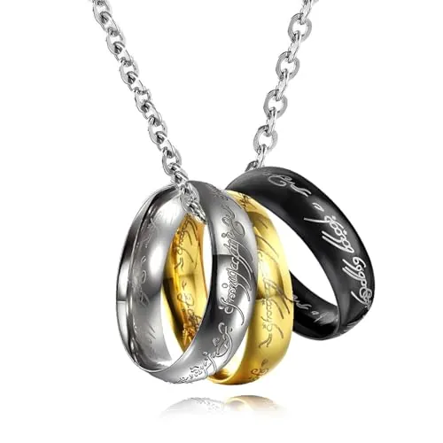 KRFWGUU 1 Para Anillo Señor De Los Anillos,Anillo De Tungsteno Sencillo En Y Collar Con 3 Anillos