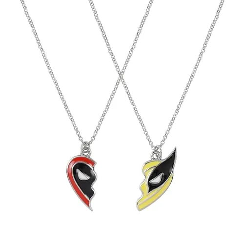 Disney Deadpool & Wolverine - Juego de collar con colgante de corazón dividido para mejor amigo para niños, talla única, Disfraz/rodio de imitación, No es una piedra preciosa