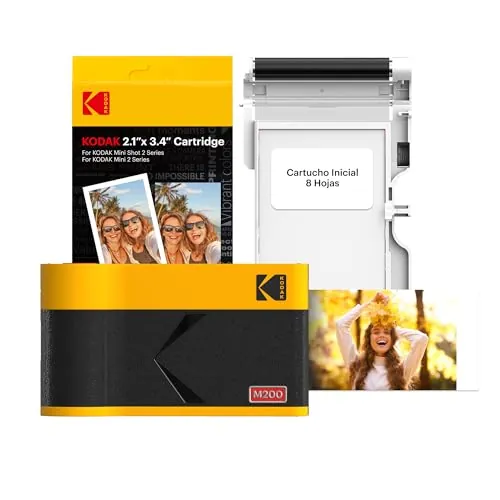 KODAK Mini 2 ERA 4PASS Impresora de Fotos Portátil (5,3x8,6cm) (Impresora + Pack con 38 Hojas (8 Hojas Iniciales + 30 Hojas), Amarillo)