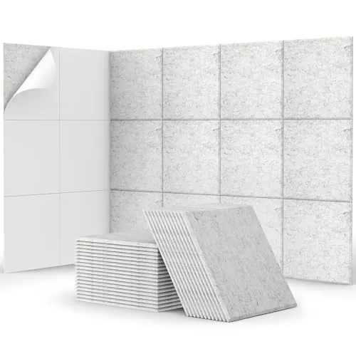TONOR Espuma Acústica Pack 48 Paneles, Paneles Acústicos Cuadrado con Respaldo Adhesivo, Insonorizacion Acustica Pared y Decoración para Estudio, Gaming, Podcasting, Grabación, 30 x 30 x 0,9cm, Gris