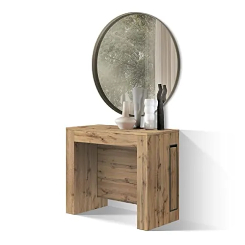PAZZO Design Mesa de Consola Extensible con Portaprolongadores Elvire, Roble Rústico, hasta 12 Plazas, Mesa para Cocina Que Ahorra Espacio, Fabricada en Italia, de 45 a 300 cm - ID_1931