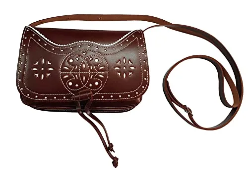 Funrey Bolso rociero de piel de Ubrique marrón convertible con cinturón Medidas: 20 x 14 x 7 cm