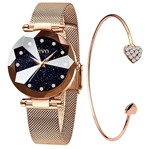 CIVO Relojes Mujer Set Reloj Damas de Malla Impermeable Lujo Minimalista Elegante Banda de Acero Inoxidable Relojes Oro Rosa de Pulsera Moda Vestir Negocio Casual Reloj de Cuarzo