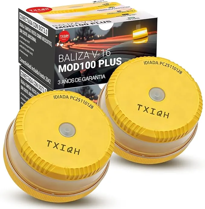 【2 uds】Baliza v16 homologada dgt con Geolocalización y Conexión DGT 3.0, MOD100 PLUS LED de Alta Intensidad 360°, Protección IP54 Antilluvia y Polvo, Servicio de Comunicación Gratuito hasta 2042