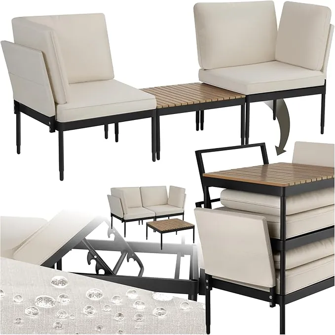 tectake® Conjunto Jardin Exterior 5 en 1, Muebles Terraza, Sofa Exterior y Mesa Jardin, Mesa Exterior Aspecto Madera, Cojines Exterior Repelentes al Agua, Estructura de Aluminio - Antracita/Gris