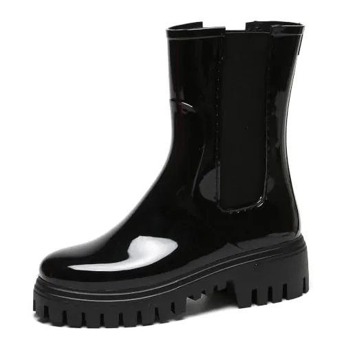AONETIGER Botas de Agua Mujer Chelsea Lluvia Impermeables Negro,37EU | Ligera Antideslizante Moda Goma | Cómoda para Jardinería, Paseos con Perro, Desplazamientos Lluviosos, Caminatas Rurales