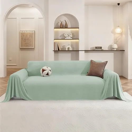 Ystyle Funda Sofa 4 Plazas, Manta Cubre Sofa, 200x380 CM, Verde | Cubre Sofa Grande Antideslizante, Fundas Para Sofa Antimanchas, Protector De Sofa Suave y Cómoda, Sofa Cover Lavable