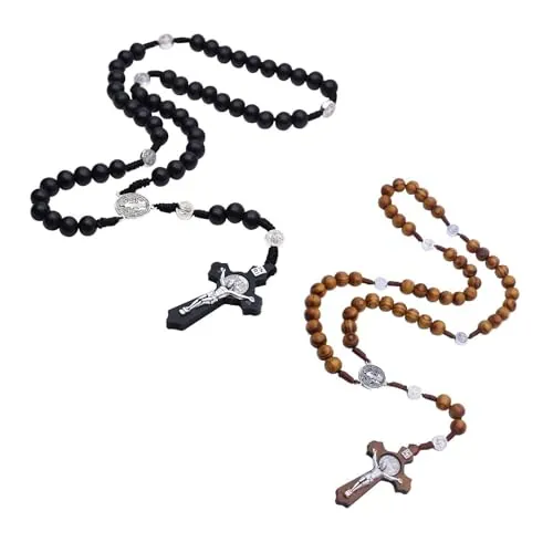 EHDWXVZM 2 Collares Rosario: Comunión Niño, Cruz, Cuentas de Madera