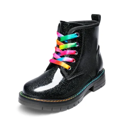 DREAM PAIRS KIDS Botas de Nieve Invierno Botines Militares Niñas Niños con Cordones Multiolores Moda,Size 33.5,Negro/pu,SDBO2220K