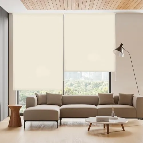 Blindecor Ara | Estor enrollable translúcido liso - Beige, 140 x 250 cm (ancho por alto) | Tamaño de la Tela 137 x 245 cm | Estores para ventanas