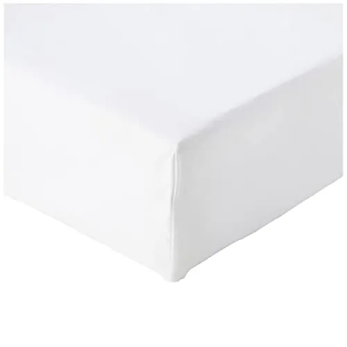 Amazon Basics Sabana Bajera Ajustable, 150 x 200 x 30 cm, de Poliéster Microfibra, Blanco