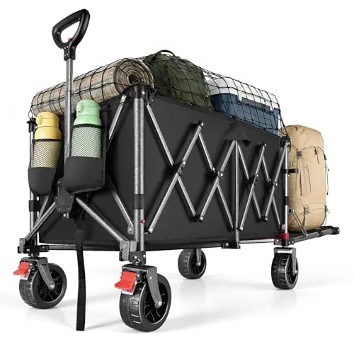 YEAUPE PRO Carro Plegable Todo Terreno – Frenos Dobles, Ruedas Anchas, Estructura Reforzada, Mango Ajustable – Ideal para Playa y Camping – 150‑240L, Negro