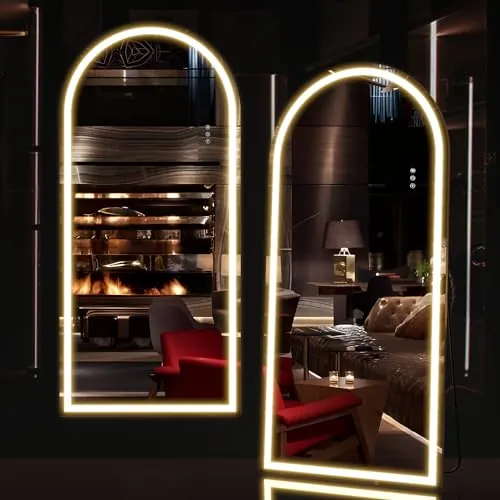 NEUWEABY Espejo arqueado de Longitud Completa de 165x60cm con Luces, Espejo de Piso LED de Longitud Completa montado en la Pared e iluminación de 3 Colores para Dormitorio