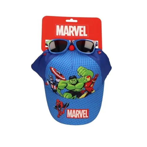Gorra y Gafas de Sol Avengers Hulk Set Niños Original - Gorra Infantil Ajustable y Gafas de Sol UV400 Protección Solar Diseño Avengers Hulk, Complementos Verano Niño y Niña para Playa y Piscina