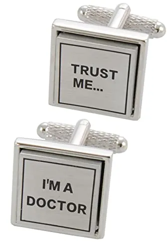 Gemelos Camisa Hombre Médico - Con Caja - Gemelos para Camisas - Trust Me I'm A Doctor - Latón - Consultor Hospital - Color Plata - Un Par