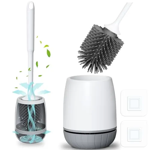 Escobillas de Baño, EWEIMA Escobilla Baño Silicona con Secado Rápido Soporte Ventilado, Escobilla WC Silicona para Una Limpieza Profunda, Montaje en Suelo o Montaje en Pared