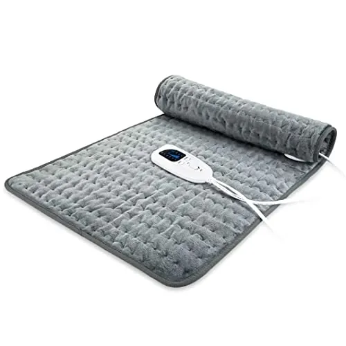 Manta Electrica Lumbar, Manta eléctrica para espalda, cuello, hombros y vientre con función de apagado automático, Franela Suave Gris Oscuro, 85 X 43 cm