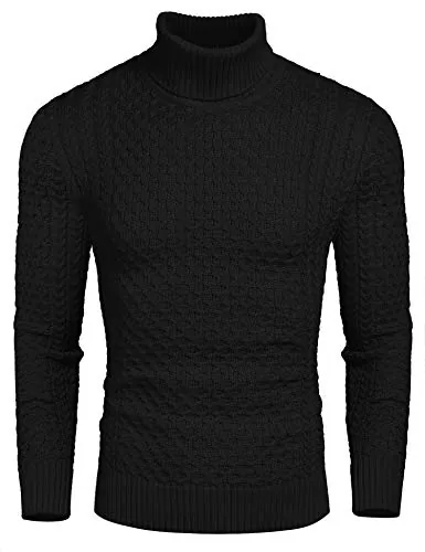 COOFANDY Jersey Hombre Cuello Alto Sueter Manga Larga Negro 3XL | Jersey Invierno Cuello Vuelto Slim Fit Jersey Punto Sweater, Jersey de Cuello Vuelto, Ocio, Trabajo