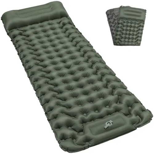 Satisure Esterilla de Dormir para Camping, Cama de Aire Colchón | Ultraligero, Impermeable, Exterior, Mochilero, Refuerzo, Almohada, Esterilla Inflable de Playa