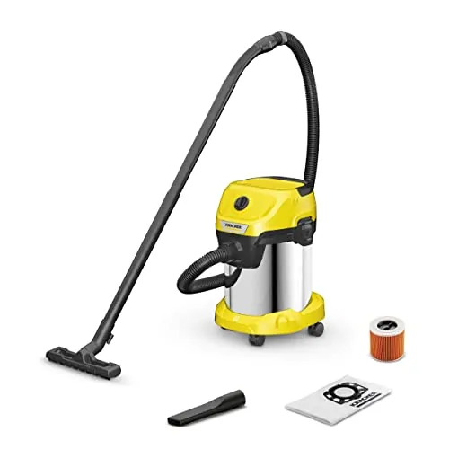 Kärcher, Aspirador en Seco y Húmedo WD 3 S V-17/4/20, Enchufe, Filtro cartucho, 1000 W, Depósito acero inoxidable 17 l, Manguera aspiración 2 m, cable 4m, Función de soplado