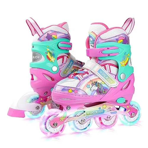 Unicornio Patines en línea Niñas Patines 4 Ruedas para Niño Patines Roller Quad Ajustables para Niñas y Niños Principiantes Regalo de Cumpleaños de Navidad