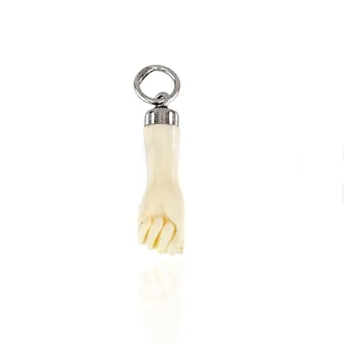 Minoplata Colgante Amuleto Higa Puño Cerrado Beige Sintético con Plata de Ley 925, 15mm