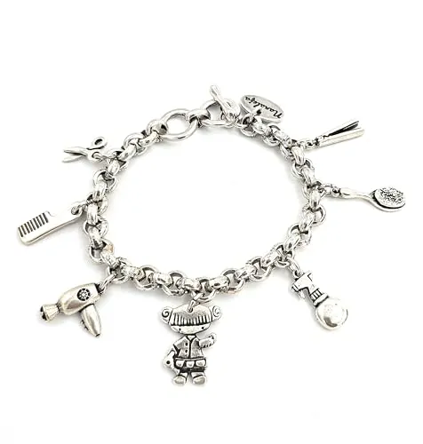 Nanaleja Pulsera Peluquera con 7 Charms de Peluquería, Pulseras Profesiones, Regalos Originales, Cierre Ajustable para Varias Medidas, Hecho en España
