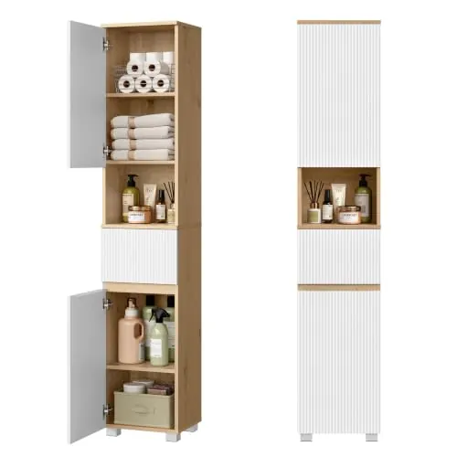 EUGAD Mueble de Baño Estrecho Alto, con Estantes Ajustables, 30x35x176,5 cm
