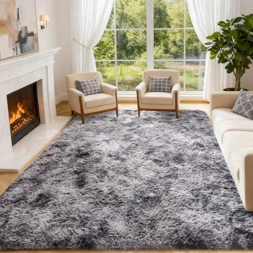 CHOSHOME Alfombra Grande Suave y Esponjosa para Sala de Estar, Alfombra Peluda que no se Desprende, Motley Tie-Dye, Moderna, Gris Oscuro, 150 x 240 CM
