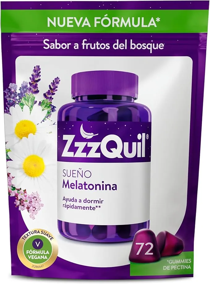 ZzzQuil Sueño Fórmula Vegana, Gummies de Melatonina para Dormir, Ayuda a Dormir Rápidamente*, Sabor Frutos del Bosque, Fórmula Vegana, 72 Gummies