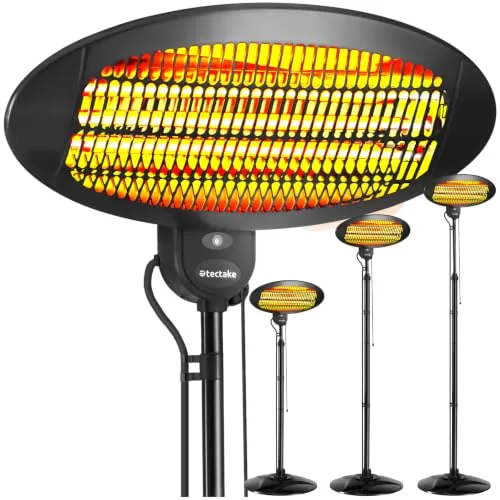 tectake® Calefactor por Infrarrojos, 3 Niveles de Potencia, Ajustable en Altura, Protección Antivuelco, Estufa Exterior, Montaje en Pared, Calefactor Electrico Terraza Exterior, 2000W - Negro
