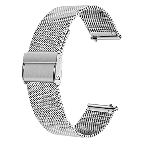 Deolven Correa de Reloj Metal, Correa de Reloj para Hombres y Mujeres para Reloj Inteligente y Reloj Tradicional, 20 mm Plateado