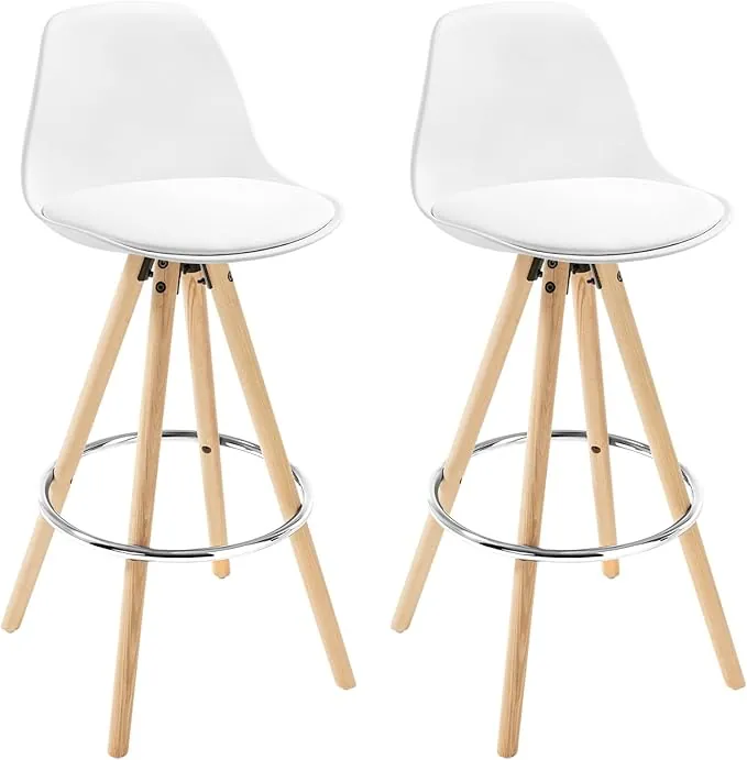 WOLTU Juego de 2 Taburete de Bar, Taburete Cocina con Respaldo y Reposapiés, para Cocina, Bar, Cuero Sintético, Blanco