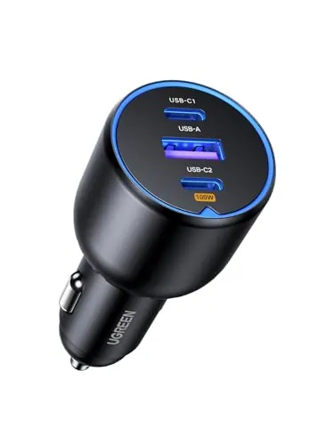 UGREEN 130W Cargador Coche USB C 3 Puertos Car Charger Carga Rápida 100W