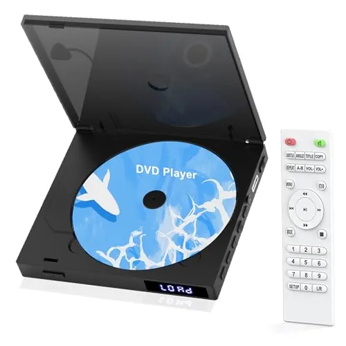 DVD Reproductor para TV, Soporta HDMI/AV/USB/AUX/PAL/NTSC, Reproductor de DVD HDMI sin Regiones, Full HD 1080p, Mini Reproductors DVDs (Negro)
