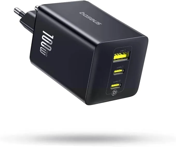 Baseus Enerfill Cargador USB C 100W, 3 Puertos USB C, PD con PPS, GAN Cargador Carga Rapida Compatible con MacBook Pro/Air, iPad Pro, iPhone 17/16/15/14/13 Serie, Galaxy S25/24, Pixel 9 8, Steam Deck