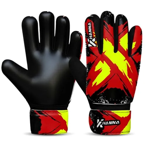 khanna Guantes de Portero de Fútbol para Niños y Jóvenes, Palma de Súper Agarre de Látex, Soporte de Muñeca Doble, Palma Acolchada, Guantes Portero Resistentes para Entrenamiento