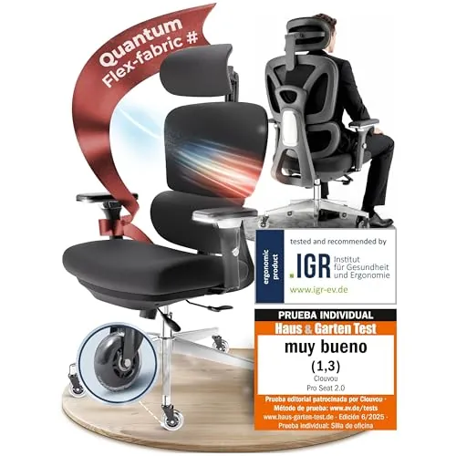 CLOUVOU ProSeat Silla ergonómica de escitório [GANADORA DE PUREBAS] Silla de Oficina para Gamers Ajustable al 100%, giratoria, cómoda y Resistente hasta 150 kg | Ideal para Trabajo y Estudio