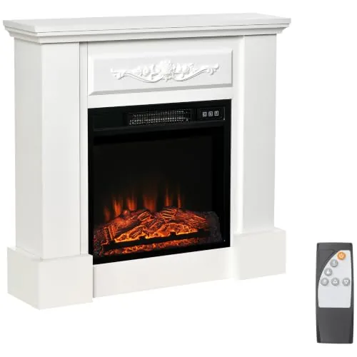 HOMCOM Chimenea Eléctrica 1800W con Marco Efecto de Llama 30 m² Blanco