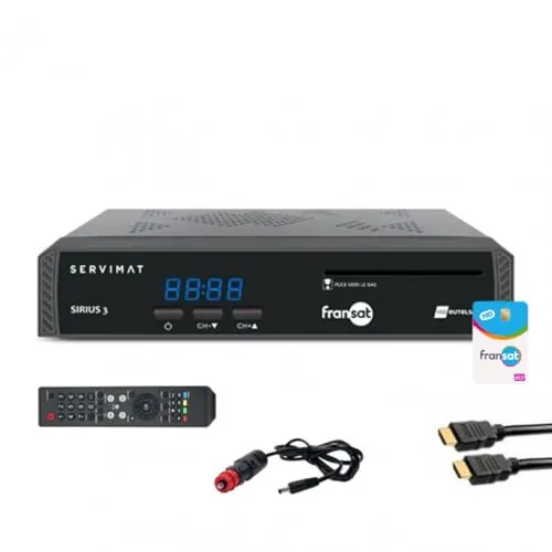 Pack SERVIMAT - Receptor de TV satélite HD + tarjeta Fransat PC7 + cable HDMI + cable 12 V