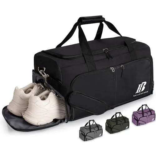 BalladHome Bolsa Deporte Gimnasio Bolsa de Viaje con Compartimento para Zapatos Bolsos Deportivos Sport Gym Bags Fin de Semana Travel Duffle Bag para Hombre y Mujer (42L, Negro)-U