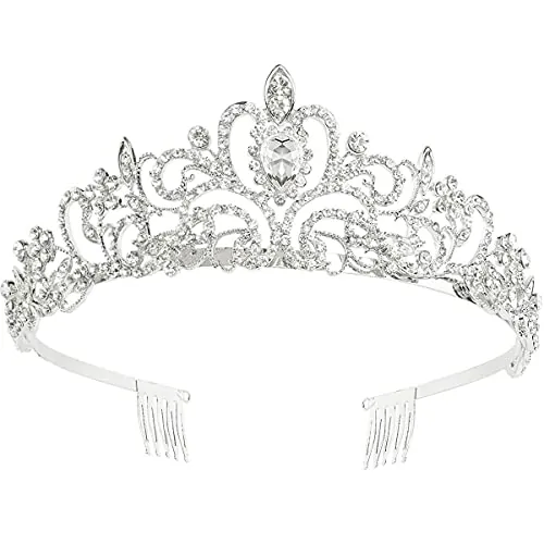 tiara boda tiara cumpleaños mujer coronas de princesas para niñas diadema corona nupcial princesa vestir accesorios tocado de diamantes de imitación de cristal brillante plateado con peine