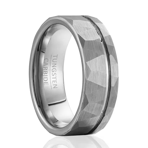 SOXEMAN Anillo de carburo de tungsteno para hombre, estilo retro, martillado, ancho de 8 mm, simple, romántico, boda, compromiso, pareja, accesorios de mano