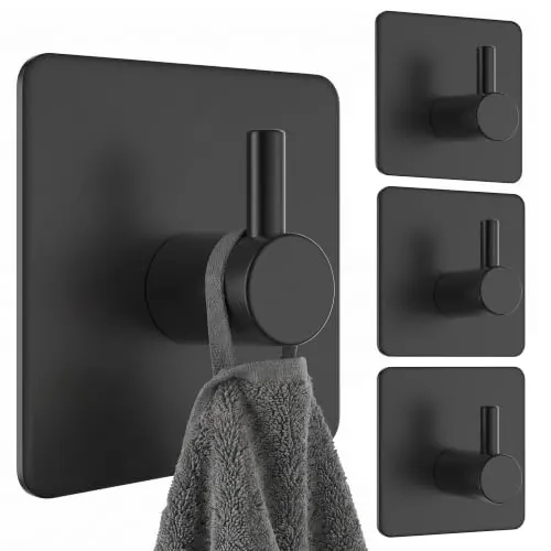 virea 4 x Ganchos de pared sin taladrar Negro, hasta 8 kg