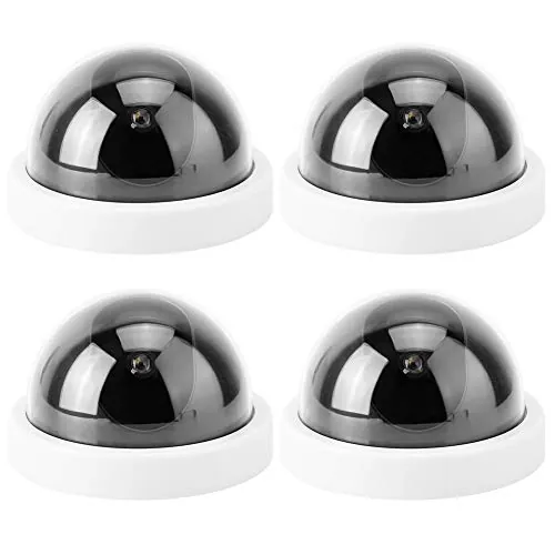 Dioche Cámara de Seguridad Falsa simulada de simulación de de 4 Piezas, cámara de vigilancia CCTV antirrobo con luz LED Intermitente(Blanco)