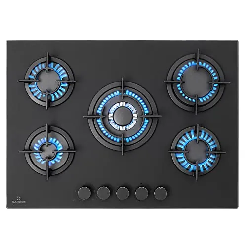 Klarstein Cocina de Gas Butano, Placa Gas 5 Fogones de 10400W, Hornillo Camping Portatil para Caravana, Encimera Placa Butano de Acero Inoxidable, Cocinas de Quemador 5 Quemadores