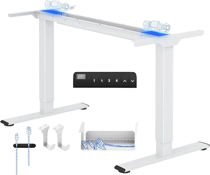 FLEXISPOT E1 Pro Escritorio Elevable Eléctrico con 2 Motores Carga de 100KG, Escritorio Ajustable en Altura de Acero 70-119CM, con 4 Funciones de Memoria Escritorio de pie, Blanco