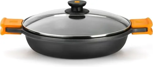 BRA Efficient Cacerola baja con tapa de cristal y asas de silicona, 28 cm, con antiadherente, apta para inducción, Libre de PFOA, Color Negro