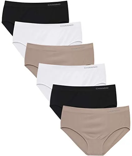 Channo Bragas de Algodón y Bambú para Mujer, Talle Alto, Sin Costuras, Colores Lisos - Pack de 6, Surtido, L